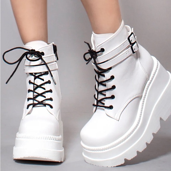 Demonia shaker white platform boots goth grunge festival NWT - Picture 3 of 3